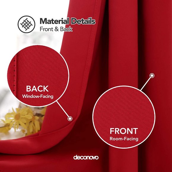Deconovo Grommet Blackout Curtains - Red - Picture 3 of 6